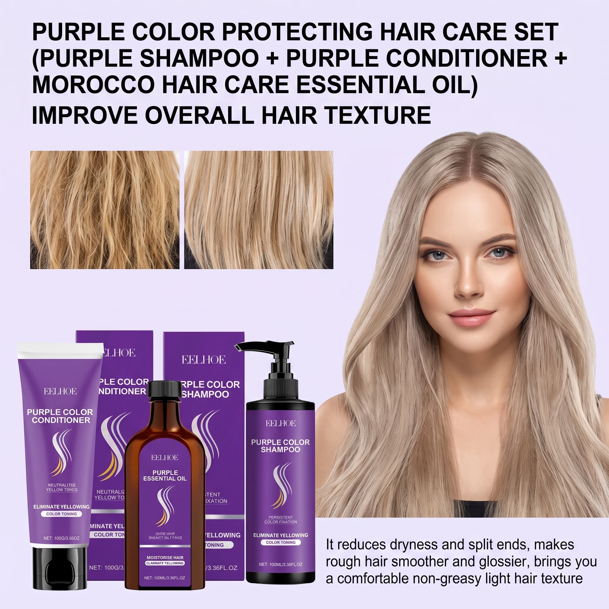 Hair Care Products - Lila Shampoo-Set mit Conditioner, Haaröl, Serum,