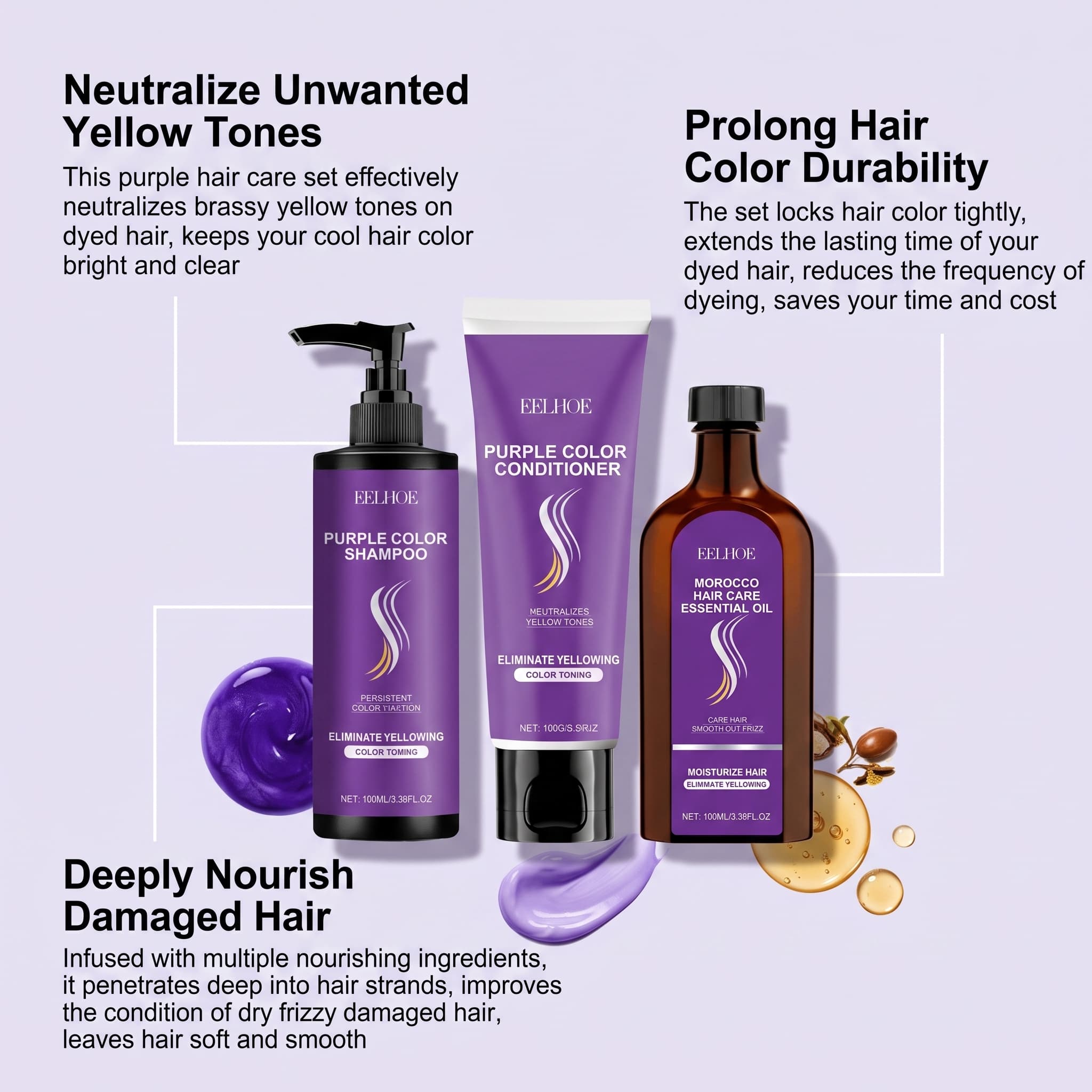 Lila Shampoo-Set mit Condition – Hair Care Products Bewertung und Preis
